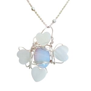 Silver Plated Mother of Pearl Heart Opal Cabochon Necklace
